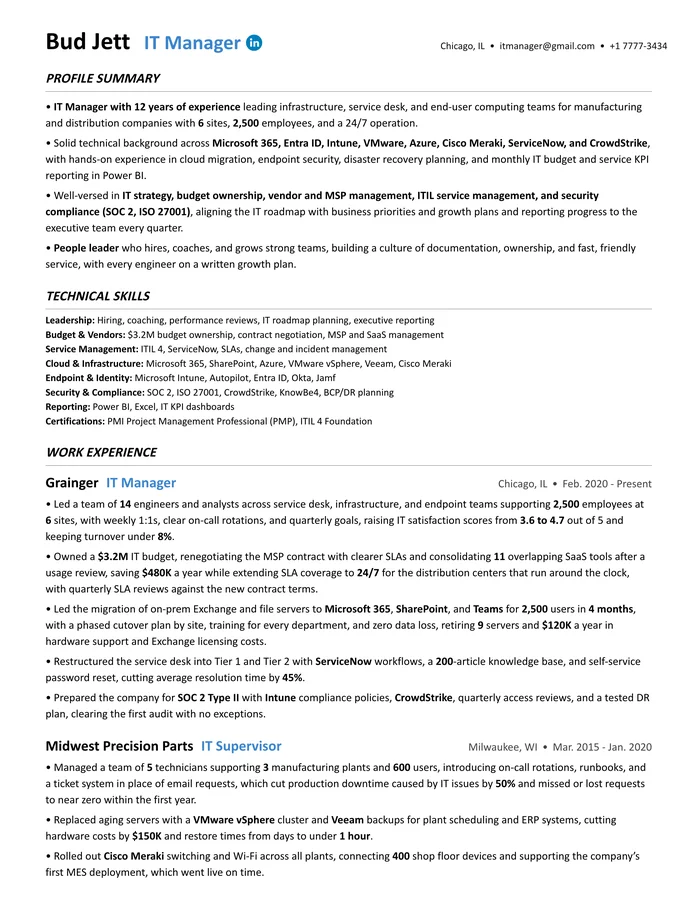 IT manager resume sample from an ex-Google recruiter