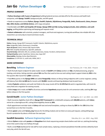 Python Developer resume example