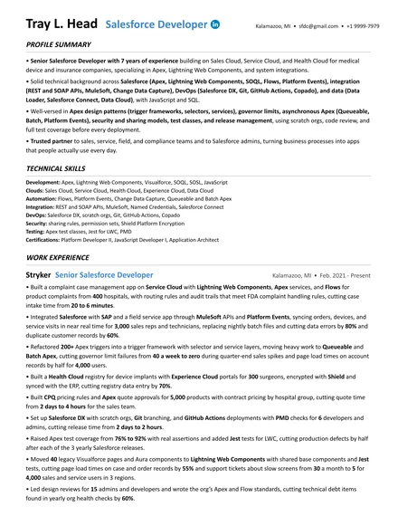 Salesforce Developer resume example