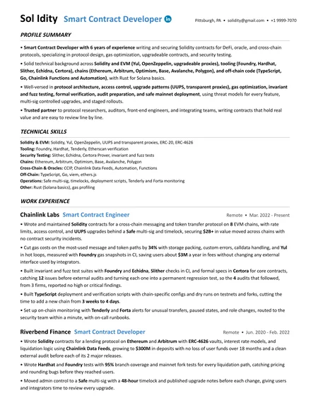 Smart Contract Developer resume example