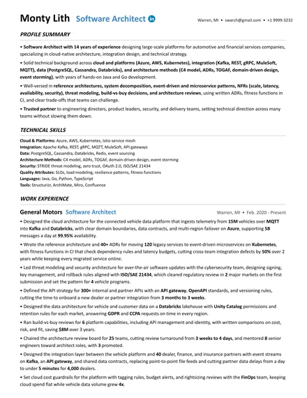 Software Architect resume example
