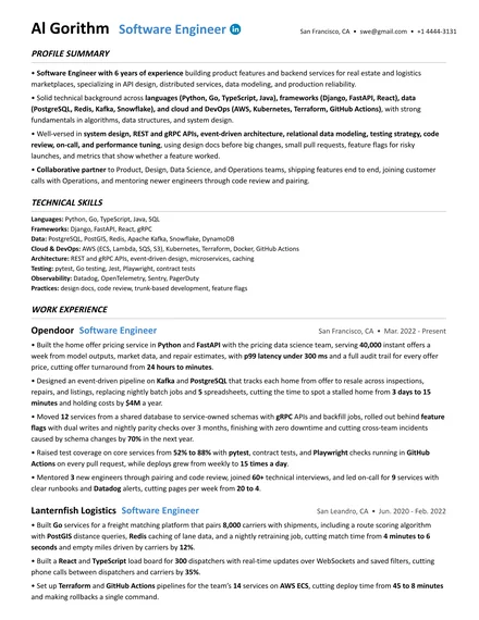 Software Engineer resume example