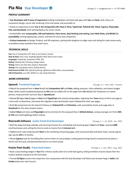 Vue Developer resume example
