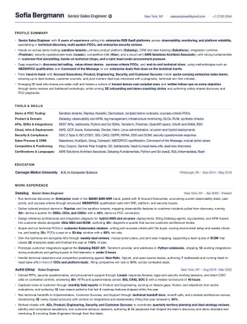 Sales Engineer resume template preview