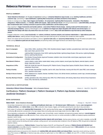 Salesforce Developer resume template preview