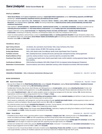 Scrum Master resume template preview