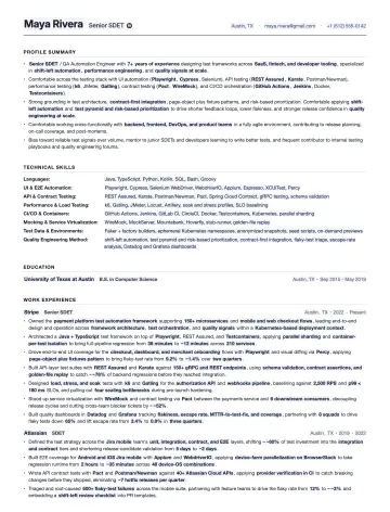 SDET resume template preview