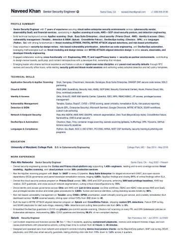 Security Engineer resume template preview