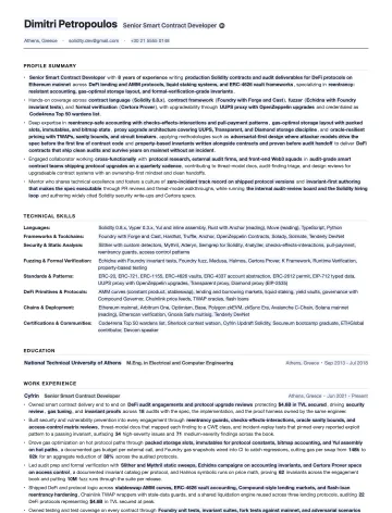 Smart Contract Developer resume template preview
