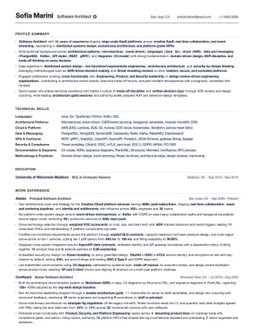 Software Architect resume template preview