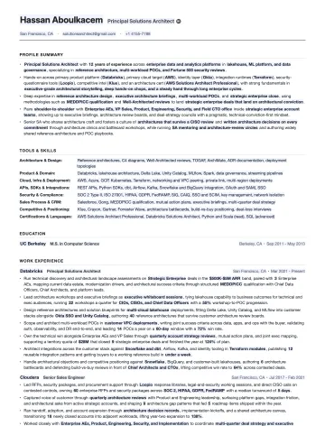 Solutions Architect resume template preview