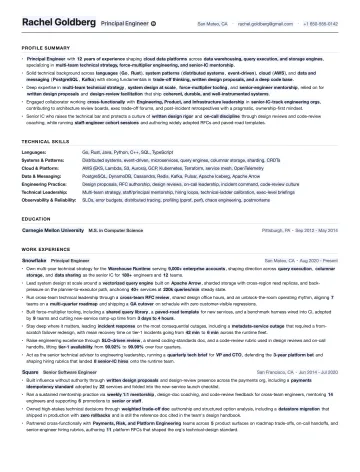 Staff Engineer resume template preview