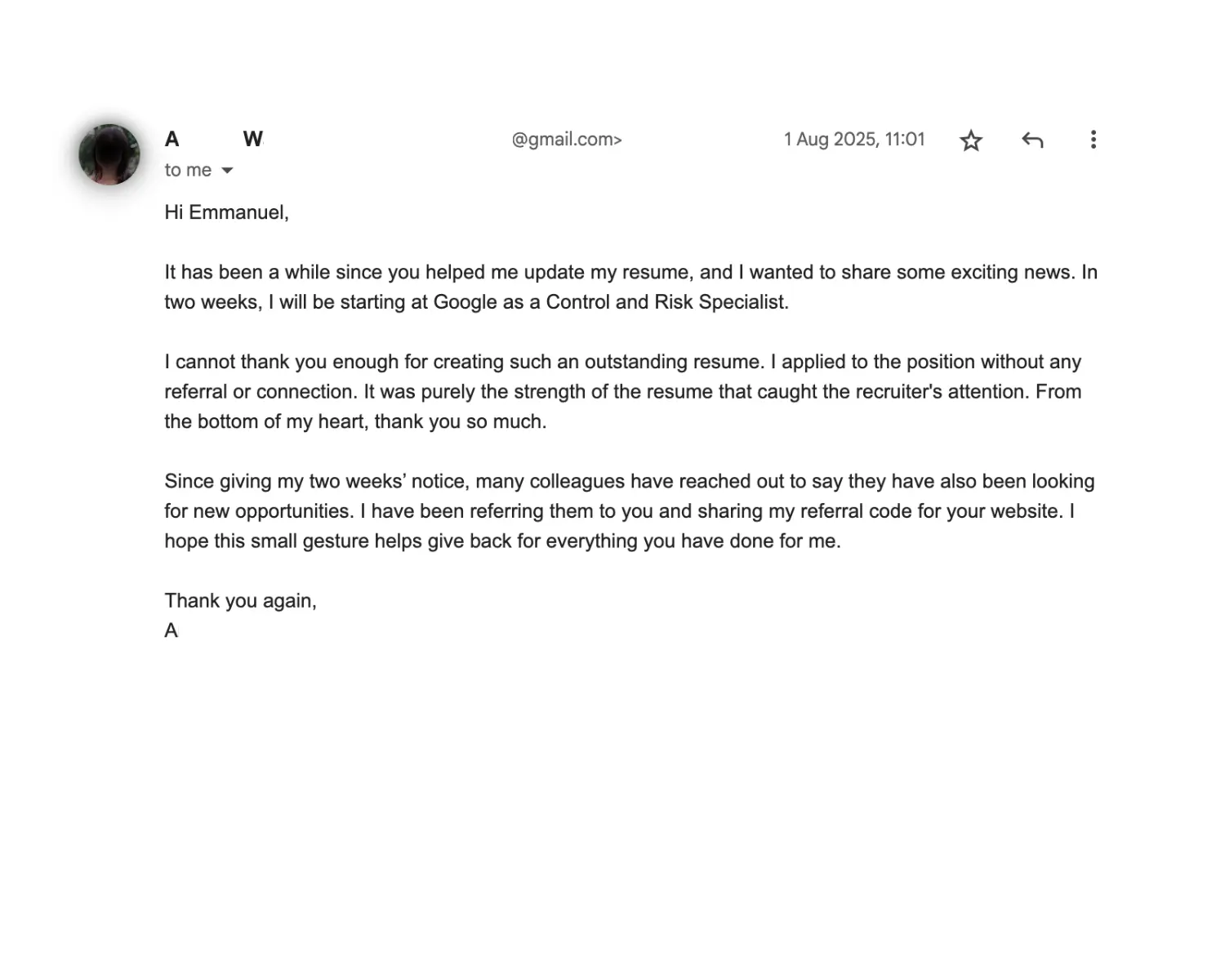 Client email confirming multiple offers and remote start