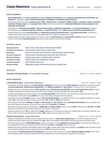 System Administrator resume template preview