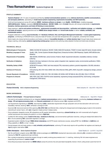 Systems Engineer resume template preview