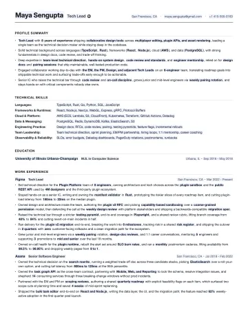 Tech Lead resume template preview