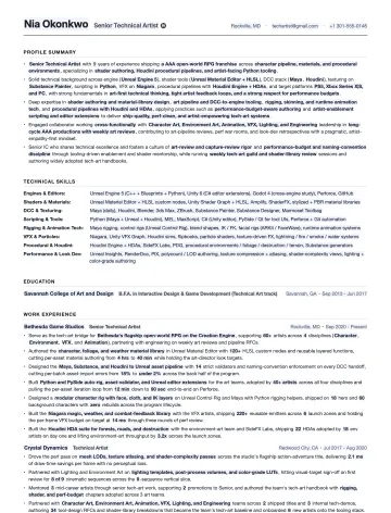 Technical Artist resume template preview