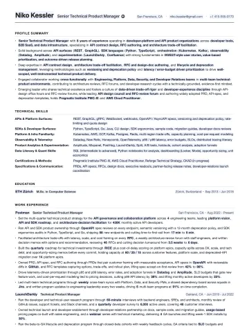 Technical Product Manager resume template preview