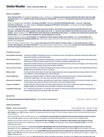 Technical Writer resume template preview