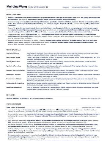UX Researcher resume template preview
