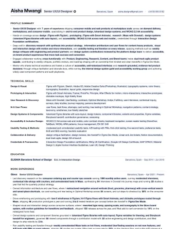 UX/UI Designer resume template preview