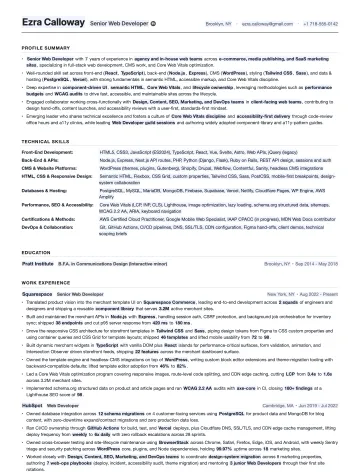 Web Developer resume template preview