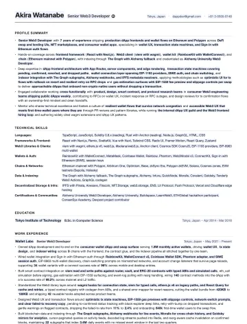 Web3 Developer resume template preview